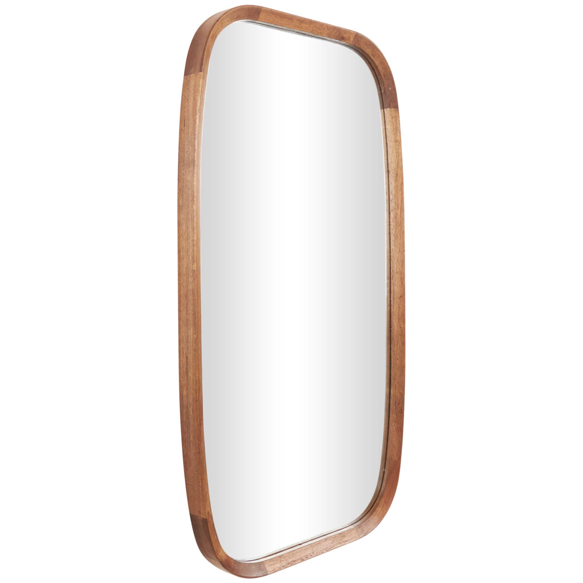 40" Brown Simplistic Wooden Wall Mirror with Rounded Edges